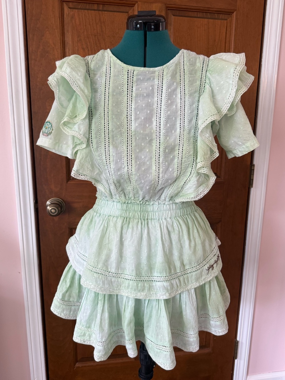Loveshackfancy Natasha Dress Green Dye Hobbit Door LOTR Embroidery Small